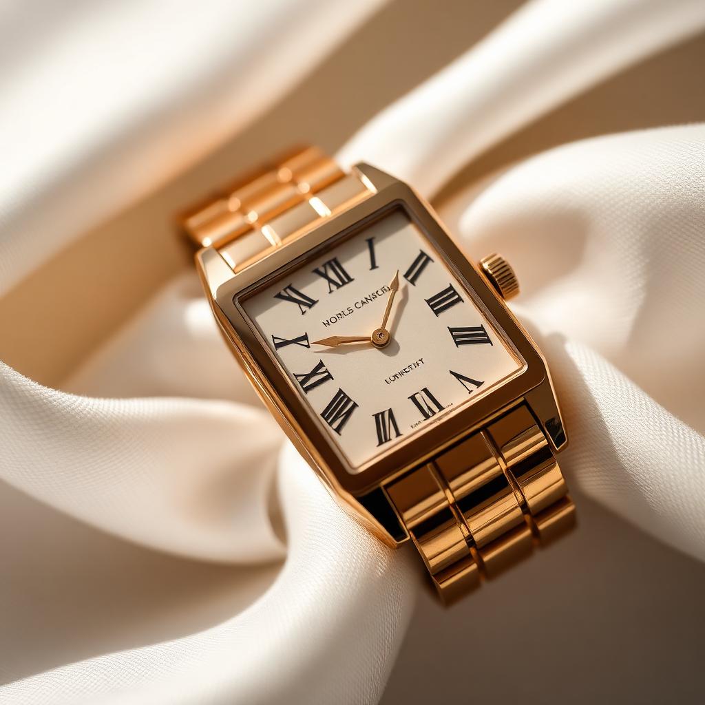 Tank watch — rectangular, Roman, refined.