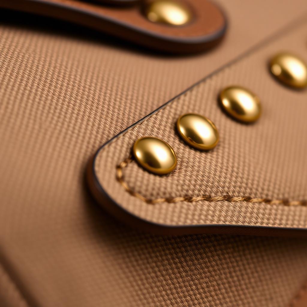 Coated canvas with brass hardware.